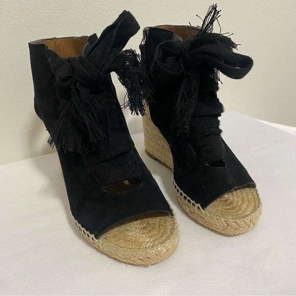 CHLOE Harper Suede Lace up Espadrille Wedge Sandals - Picture 7 of 13